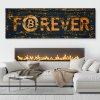 Bitcoin Forever Dark Wood Obraz na plátně bílý dlouhý krb