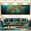 Strom života Zlatý dotek Obraz na plátně zelený moderní luxusní gauč, bílá zeď