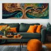 Strom života Dřevěná chapadla Obraz na plátně zelený gauč, žluté polštáře