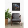 mockup of a squared art print hanging above a chair m3766 r el2