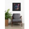 mockup of a squared art print hanging above a chair m3766 r el2