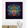 03 7672 hamsa mozaika barevna oko ruka fatima hand symbol pet prstu obraz na platne