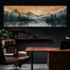 Klidná hladina, lesy, hory a oranžové nebe Obraz na plátně kancelář, tmavá zeď