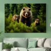 05 8005 medved grizzly rodina jehlicnaty les mlade priroda divocina obraz na platne