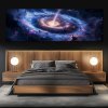 Galaxie Quesor Obraz na plátně černá zeď, postel, kulaté lampy