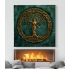 Strom života Zlatá žena Yggdrasil, emerald, zlato obraz na plátně bílý krb