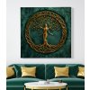 Strom života Zlatá žena Yggdrasil, emerald, zlato obraz na plátně luxusní zelený gauč