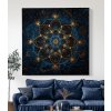 Mandala Vesmírný dotek, symbol, geometrie obraz na plátně modrý gauč, bílá zeď