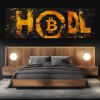 Bitcoin, HODL Obraz na plátně černá zeď, postel, kulaté lampy