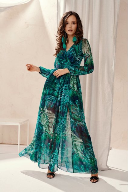 Dámské maxi květované šaty ROCO s dlouhým rukávem femmefatalefashion (1)