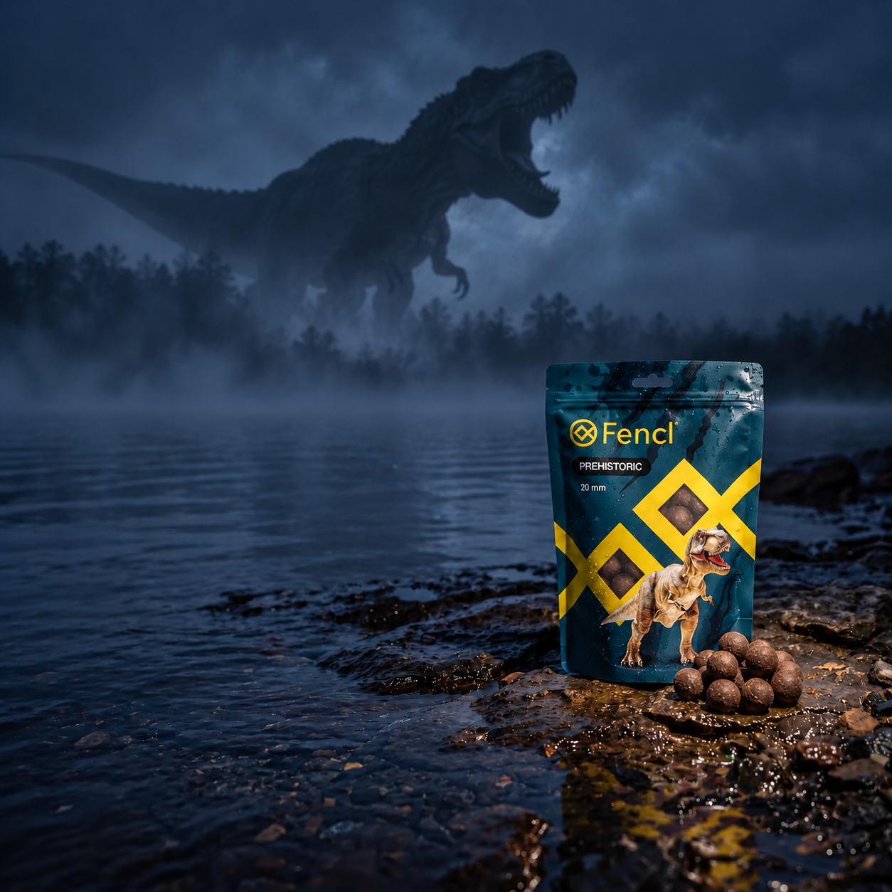 Fencl Boilie Prehistoric v grafice s dinosaurem T rex
