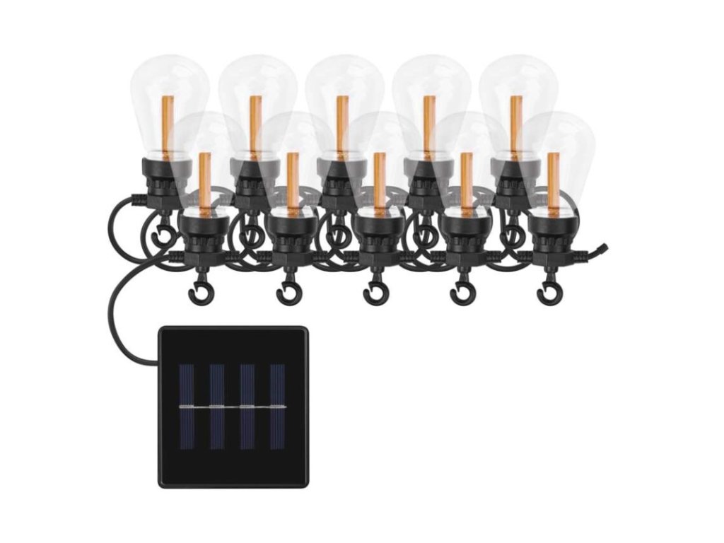 LED řetěz se solárním panelem – 10x párty žárovky, 5 m, venkovní i vnitřní, vintage