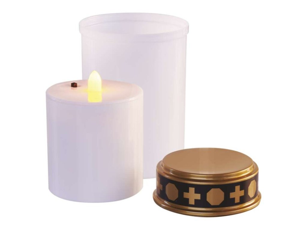 LED hřbitovní svíčka, 12,5 cm, 2x C, venkovní i vnitřní, vintage, časovač