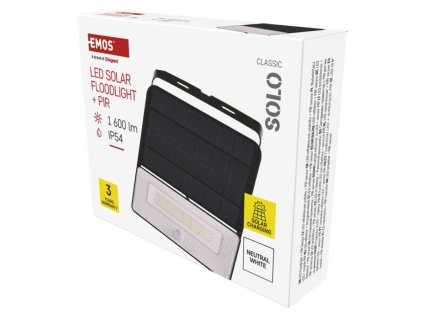 Solární LED reflektor SOLO s pohybovým čidlem, černý, neutrální bílá