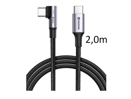 SWISSTEN kabel USB-C USB-C úhlový 100W pro notebooky a gaming 2,0m 5A černá