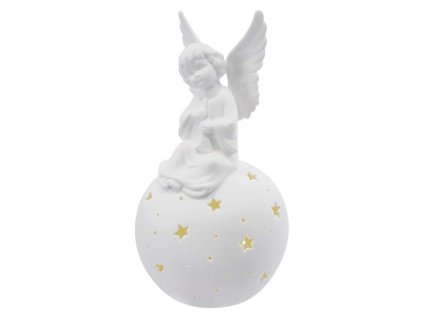 LED keramický anděl, 29 cm, 2x AA, vnitřní, teplá bílá