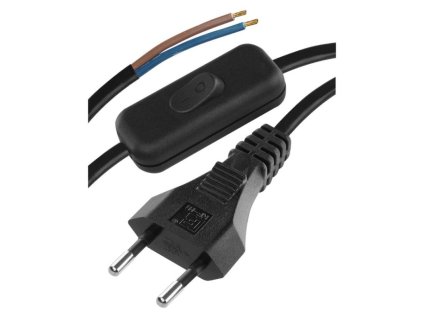 Flexo šňůra PVC 2× 0,75mm2 s vypínačem, 2m, černá