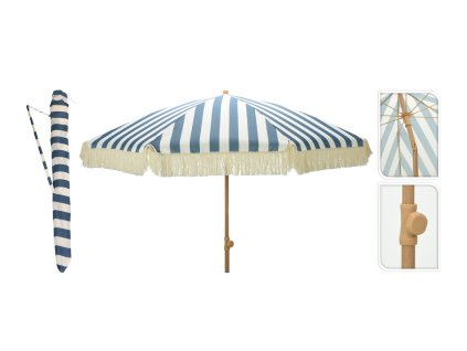 slunečník 200/183cm se střapcem PP/ocel MO/BÍ PRUHY