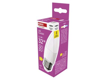 LED žárovka Classic svíčka / E27 / 2,6 W (32 W) / 350 lm / neutrální bílá