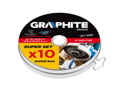 set kotouč řezný na kov •125 x 1.0 x 22.2mm, 41 A60-T-BF, na NEREZ, 10 ks.  Graphite