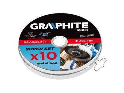 set kotouč řezný na kov •125 x 1.0 x 22.2mm, 41 A60-T-BF, 10 ks.  Graphite