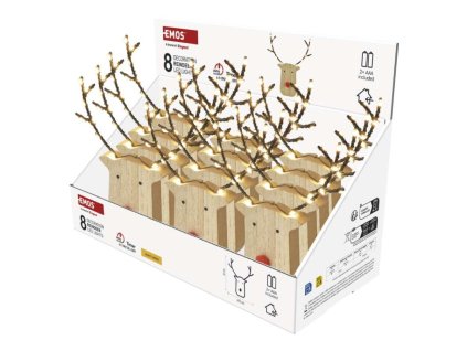 LED dekorace dřevěná – sob, 16 cm, 2x AAA, vnitřní, teplá bílá, časovač,12 ks, display box
