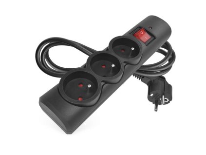 Přepěťová ochrana – 3 zásuvky, 1,5 m, černá
