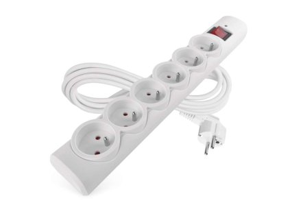 Přepěťová ochrana – 6 zásuvek, 3 m, bílá