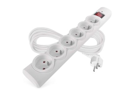 Přepěťová ochrana – 6 zásuvek, 5 m, bílá