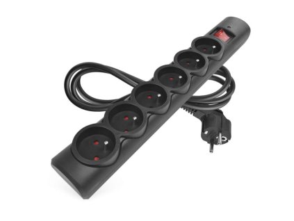 Přepěťová ochrana – 6 zásuvek, 1,5 m, černá