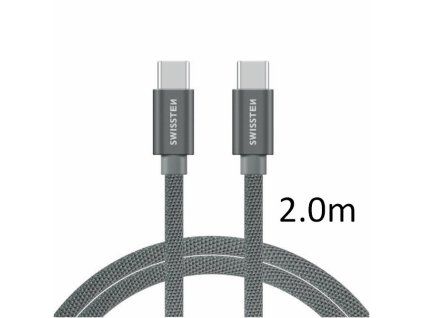 SWISSTEN kabel USB-C USB-C textilní 2m 3A stříbrná
