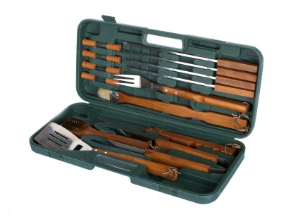 nářadí grilovací nerez, dřev.ruk., sada 18díl., kufr PH