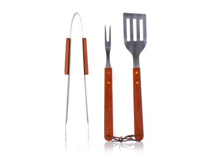 nářadí grilovací BBQ nerez, dřev.ruk. sada 3díl.