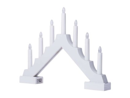 LED svícen dřevěný bílý, 29 cm, 2x AA, vnitřní, teplá bílá, časovač