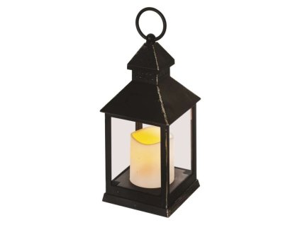 LED dekorace – lucerna antik černá blikající, 3x AAA, vnitřní, vintage, časovač