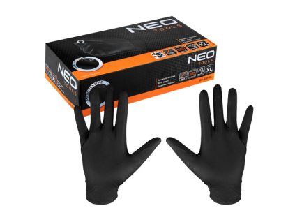 rukavice nitril vel.XL perfor. černé krabička 100ks NEO tools