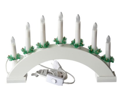 svícen vánoční el. 7 svíček,teplá BÍ,oblouk,dřev.BÍ,do zásuvky