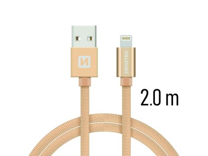 SWISSTEN kabel USB Lightning textilní 2m 3A zlatá