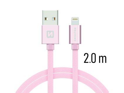 SWISSTEN kabel USB Lightning textilní 2m 3A růžová
