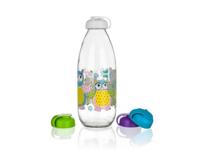 láhev na mléko 1l SOVY skl.+PH víčko mix barev