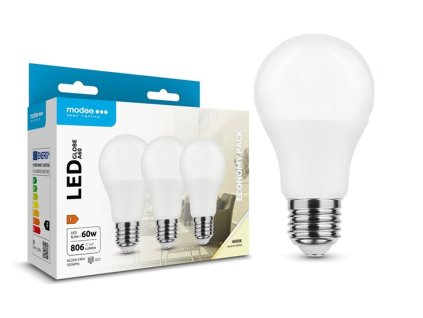 Modee E27 8,5W A60 LED 3ks Economy pack studená 4000K