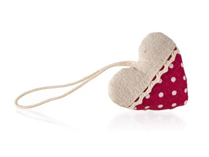 dekorace SRDCE 8x7cm bavlna ČRV s putníky