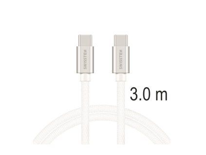 SWISSTEN kabel USB-C USB-C textilní 3m 3A stříbrná