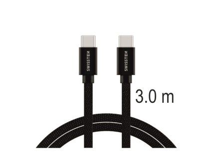SWISSTEN kabel USB-C USB-C textilní 3m 3A černá