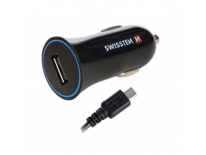 SWISSTEN nabíječ 1xUSB 12V/1A ČERNÁ + micro USB kabel