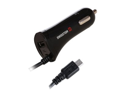 SWISSTEN nabíječ 2v1 1xUSB 1x kabel micro USB 12V/2,4A ČERNÁ