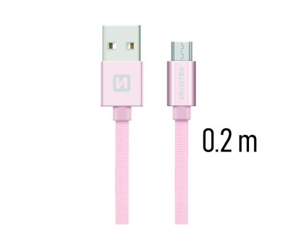 SWISSTEN kabel USB microUSB textilní 0,2m 3A růžová