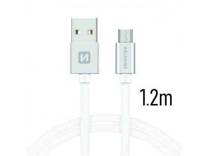 SWISSTEN kabel USB microUSB textilní 1,2m 3A stříbrná