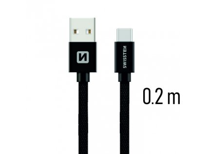 SWISSTEN kabel USB USB-C textilní 0,2m 3A černá