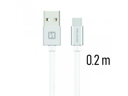 SWISSTEN kabel USB USB-C textilní 0,2m 3A stříbrná